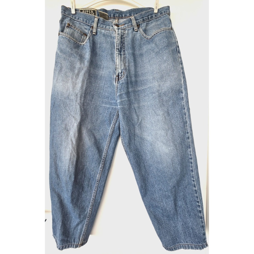 Vintage River Washed Jeans Light Blue 34/34 Relaxed Tapered 80's 90's Y2K Preppy